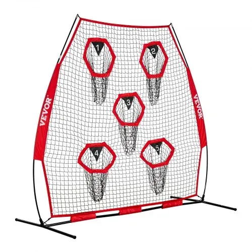 VEVOR Fußballtrainer Wurfnetz Übungsnetz (2170 x 1255 x 2230 mm) mit 5 Zieltaschen & tragbarer Aufbewahrungstasche & Bogenrahmen, Training für die Passgenauigkeit des Quarterbacks, rot – Bild 8