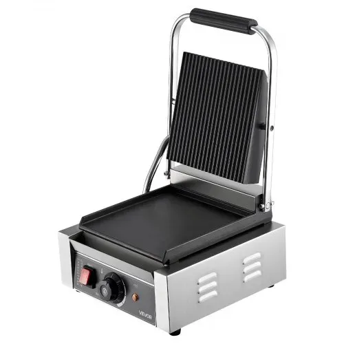VEVOR Kommerzieller Kontaktgrill 1800 W Elektrogrill Sandwichmaker Panini Presse aus Edelstahl mit Griff & Temperaturregelung, 22 x 23 cm flache Emailleplatte (Einzel), für Hamburger Steak Speck – Bild 10