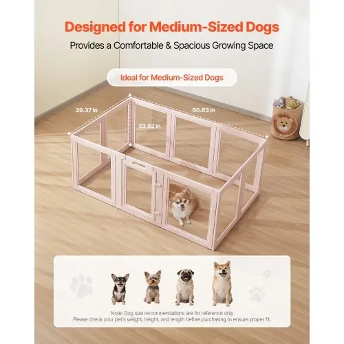 VEVOR Wurfkiste für Welpen, 1540x1000x600 mm, Welpenlaufstall, mit transparenten Fenstern und Schloss, pinken Rahmen, Hundelaufstall, Tierlaufstall, Hunde Wurfbox für mittelgroße Hunde – Bild 4