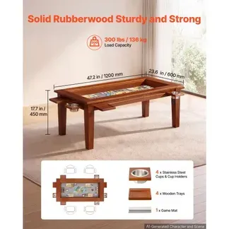 VEVOR Brettspieltisch 120x60x45cm 2-in-1 Spiel- & Esstisch 136kg Belastbar, Geräumig für 4 Spieler, Massivholz, mit Abnehmbaren Tischplatten Getränkehaltern Leder-Spielmatte & Ausziehbaren Tabletts VEVOR Brettspieltisch 120x60x45cm 2-in-1 Spiel- & Esstisch 136kg Belastbar, Geräumig für 4 Spieler, Massivholz, mit Abnehmbaren Tischplatten Getränkehaltern Leder-Spielmatte & Ausziehbaren Tabletts