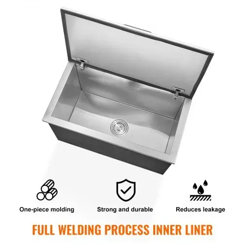 VEVOR Drop-in-Eisbox, 24 L Edelstahl-Eiskühler, 610 x 508 x 382 mm Kommerzieller Eisbehälter mit Klappdeckel, Eingebaute Eisspeichertruhe, Abflussrohr und Ablassstopfen im Lieferumfang Enthalten – Bild 3