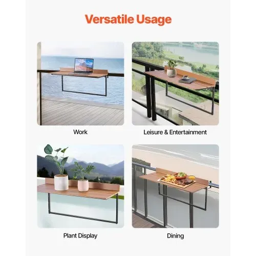 VEVOR Balkon-Hängetisch, 1000x345mm, klappbarer Balkonhängetisch, Klapptisch für Geländer im Freien, 5-stufig verstellbar, passend für Geländer von 1 bis 3,7 Zoll, Serviertisch für Terrasse und Deck – Bild 5