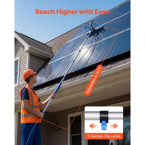 VEVOR 2-in-1 Teleskop Waschbürste für Solarpanel, Photovoltaik Reiniger Set mit 1,2-4,6m Alu-Teleskop 20m Wasseranschluss Abzieher Seifenspender, Reinigungsbürste für Solaranlage Fenster Terrassendach – Bild 3