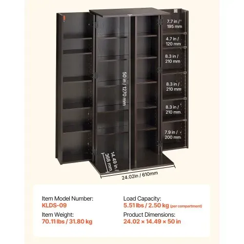 VEVOR DVD-Schrank mit 24 Fächern, Medienaufbewahrungsschrank Standschrank 610 x 368 x 1270 mm, Platzsparendes CD-Schrank für CDs DVDs Bücher Spiele-Discs, Wohnzimmer Homeoffice Aufnahmestudio, Schwarz – Bild 6