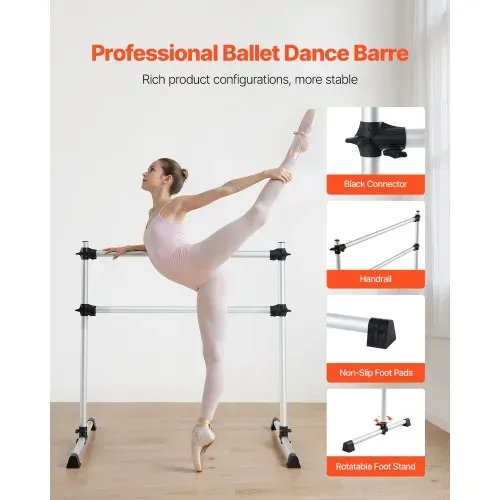 VEVOR Ballettstange Tanzstange freistehende Doppelstange (136 kg belastbar), höhenverstellbare (170-1165 mm) Stretchstange aus Aluminium für Ballett, Gleichgewichtstraining, Entspannungsübungen – Bild 2