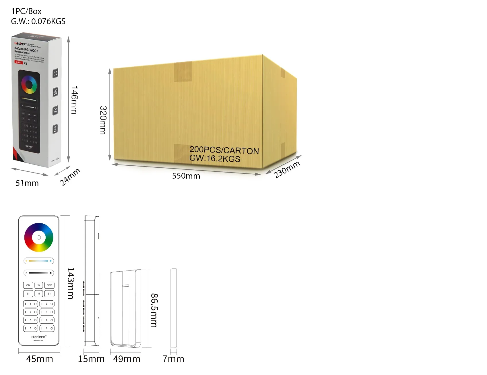 MiBoxer C8-W LED Fernbedienung 2,4GHz 8-Zonen-RGB+CCT (w) MiBoxer C8-W LED Fernbedienung 2,4GHz 8-Zonen-RGB+CCT (w)