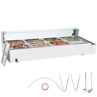 VEVOR kommerzieller Speisenwärmer mit 8 Behältern (je 8 Qt / 1/2 Größe), elektrischer Dampftisch mit Glasabdeckung, 1700 W Arbeitsplatte aus Edelstahl, Buffet-Bain-Marie, 30–85 °C Temperaturregelung VEVOR kommerzieller Speisenwärmer mit 8 Behältern (je 8 Qt / 1/2 Größe), elektrischer Dampftisch mit Glasabdeckung, 1700 W Arbeitsplatte aus Edelstahl, Buffet-Bain-Marie, 30–85 °C Temperaturregelung