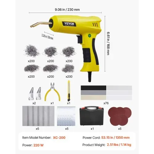 VEVOR Kunststoff Schweißgerät, 220 W Schweißpistole mit 1200 Heißklammern und 76 Schweißstäben, Kunststoff Reparatur Set mit LED-Licht, Tragetasche für Kajaks, Spielzeuge, Auto-Stoßstangenreparatur – Bild 6