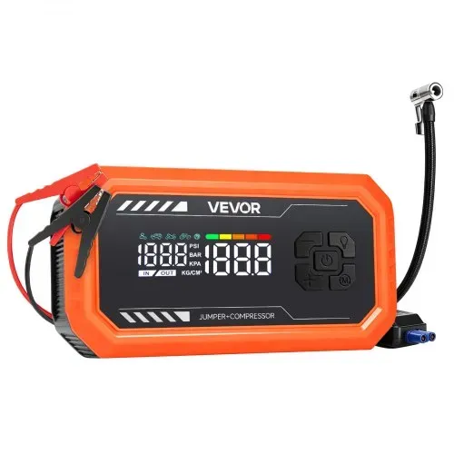 VEVOR Starthilfe Powerbank 3000 A Tragbares Starthilfegerät Starter Booster für 9 L Benzin und 6,5 L Dieselmotoren, 150 psi Reifendruck, LED-Taschenlampe, Automatische Abschaltung und 12 V Ladegerät – Bild 8