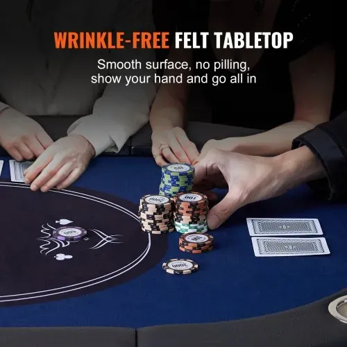 VEVOR Casino Pokertisch Klappbare Tischbeine 1830 x 820 x 720 mm (L x B x H), Faltbarer Pokertisch, Schwarz & Blau Pokerauflage Klapptisch für 8 Spieler, Pokertisch mit Staubschutzhülle Tragbar – Bild 4