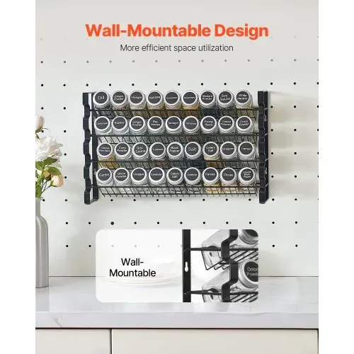 VEVOR 4-stöckiges Gewürzregal Gewürzhalter mit 36 leeren Gewürzgläser & Gestell & Gewürzetiketten & Trichter-Komplettset, Gewürz-Organizer für Küchen Schrank Speisekammer (463 x 118 x 282 mm) – Bild 3