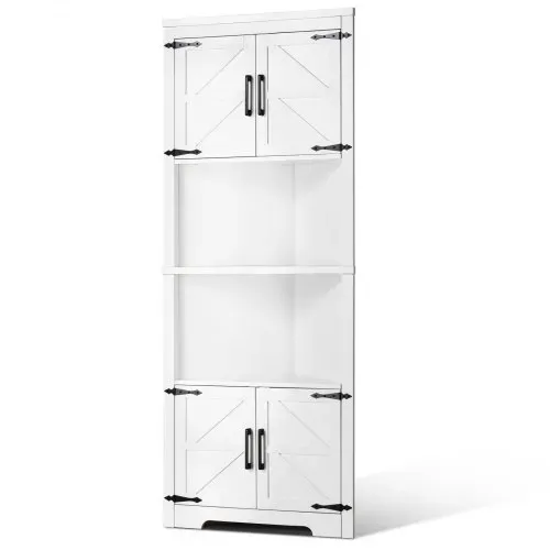 VEVOR Eckschrank Aufbewahrungsschrank mit 6-stufiger Regalen Mehrzweckschrank (171 cm Hohe) mit 4 Holztüren und verstellbaren Regalen, freistehender Küchenschrank für Wohnzimmer Waschküche, weiß – Bild 8
