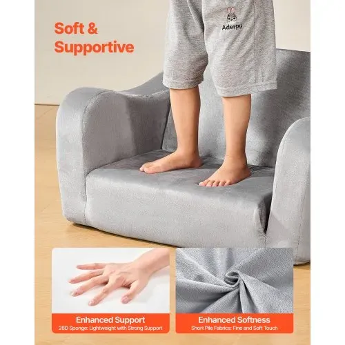 VEVOR Kindersofa Kindersessel aus 28D-Schwamm & kurzem Flor mit Armlehnen, waschbares Kindersofa, Kindercouch umwandelbares Schlafsofa Kleinkindersofa (M) für Spielzimmer Schlafzimmer Wohnzimmer Grau – Bild 4