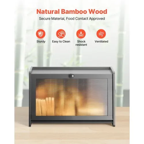 VEVOR Brotkasten für Küchentheke Brotbehälter Brotbox Brot-Organizer aus Holz für selbstgebackenes Brot, Aufbewahrungsbehälter mit gewellter Acryl-Türplatte, Brotaufbewahrung Schwarz – Bild 3