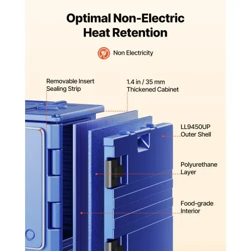 VEVOR Isolierter Speisenbehälterträger Warmhaltebox für Gastronomie 90 L, Speisenbehälter mit Doppelschnallen & Griffen, Speisenbehälterträger Lebensmitteltransportbox für Restaurant Kantine blau – Bild 2