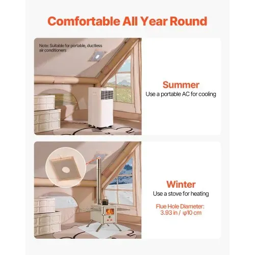 VEVOR Aufblasbare Zelte für Camping 3x2x2 m, 3–5 Personen, 300D Oxford 4-Jahreszeiten-Glamping-Zelt mit Baldachin, Handpumpe, Ofenanschluss, 2 Türen & 2 Netzfenstern (Aufbewahrungstasche inkl.) – Bild 5