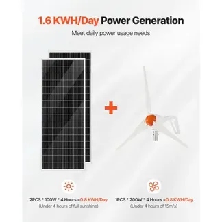 VEVOR 12V 400W Solar-Wind-Hybrid-Set, Inkl. 2 Stk. 100W Mono-Solarpanele 200W Windturbine mit MPPT Wind/Solar Hybrid-Laderegler, Netzunabhängige Energie für Heimgebrauch Wohnmobile Boote Camper RV VEVOR 12V 400W Solar-Wind-Hybrid-Set, Inkl. 2 Stk. 100W Mono-Solarpanele 200W Windturbine mit MPPT Wind/Solar Hybrid-Laderegler, Netzunabhängige Energie für Heimgebrauch Wohnmobile Boote Camper RV