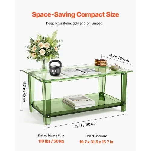 VEVOR Couchtisch Sofatsich aus Acryl, 2-stufiger Beistelltisch mit Ablagefläche, moderner rechteckiger Arcyltisch ideal für Esszimmer Kücheninsel Restaurant Büro, 50 x 80 x 40 cm (Grün) – Bild 2