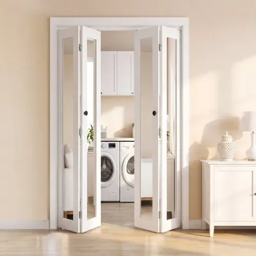 VEVOR Falttür Komplettset 1219 mm (vier 305 mm) x 2032 mm Ganzkörperspiegel, für Schränke & Schlafzimmer, 4-tlg. Faltschiebetür mit Metallbeschlägen & Verbundrahmen, Modern Stilvoll & Platzsparend, Weiß – Bild 7