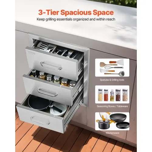 VEVOR Outdoor-Küchenschubladen flächenbündig montierte Grillschubladen mit dreifachem Zugriff und Edelstahlgriff, Grillinselschubladen für Außenküchen oder Grillinsel-Terrasse 400 x 450 x 450 mm VEVOR Outdoor-Küchenschubladen flächenbündig montierte Grillschubladen mit dreifachem Zugriff und Edelstahlgriff, Grillinselschubladen für Außenküchen oder Grillinsel-Terrasse 400 x 450 x 450 mm