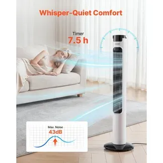 VEVOR 50W Turmventilator, 985 mm Säulenventilator mit 3 Geschwindigkeiten 3 Modi 7,5h Timer Max. 4.2 m/s, 50° Oszillierender Ventilator mit Fernbedienung, Leiser Standventilator für Schlafzimmer, Weiß VEVOR 50W Turmventilator, 985 mm Säulenventilator mit 3 Geschwindigkeiten 3 Modi 7,5h Timer Max. 4.2 m/s, 50° Oszillierender Ventilator mit Fernbedienung, Leiser Standventilator für Schlafzimmer, Weiß