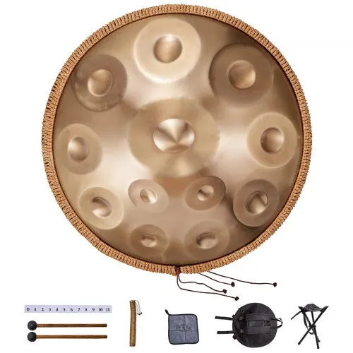 VEVOR Handpan, 55 cm, 12 Noten, D-Moll-Handtrommel, Drum-Instrument mit Schlägeln, 440-Hz-Handpan-Ständer & Tragetasche, Heilende Klangtrommel aus Stahl, Schlaginstrumente für Erwachsene & Anfänger VEVOR Handpan, 55 cm, 12 Noten, D-Moll-Handtrommel, Drum-Instrument mit Schlägeln, 440-Hz-Handpan-Ständer & Tragetasche, Heilende Klangtrommel aus Stahl, Schlaginstrumente für Erwachsene & Anfänger