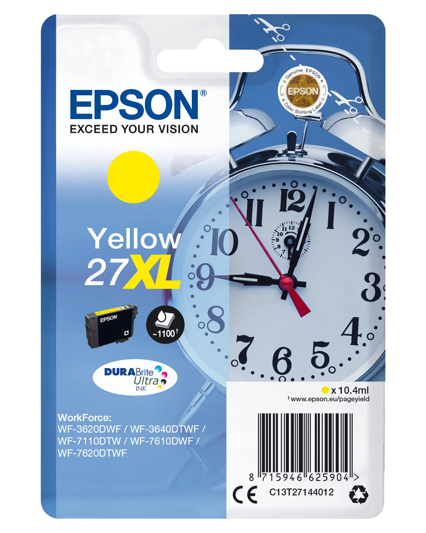 Epson Alarm clock Singlepack Yellow 27XL DURABrite Ultra Ink Epson Alarm clock Singlepack Yellow 27XL DURABrite Ultra Ink