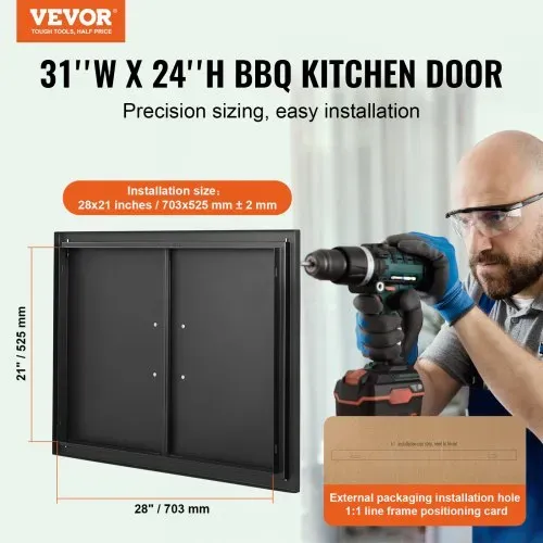 VEVOR Grill-Zugangstür, 788x610x46 mm, doppelte Außenküchentür, flächenbündig montierte Kaltplattentür, vertikale Wandtür mit Griffen, für Grillinsel Grillstation (Edelstahl + ölbesprühtes Produkt) VEVOR Grill-Zugangstür, 788x610x46 mm, doppelte Außenküchentür, flächenbündig montierte Kaltplattentür, vertikale Wandtür mit Griffen, für Grillinsel Grillstation (Edelstahl + ölbesprühtes Produkt)
