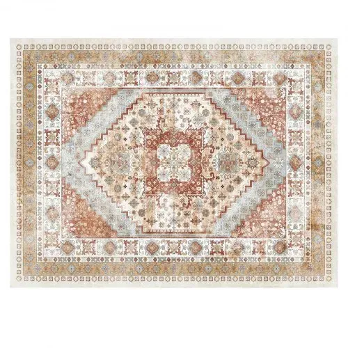 VEVOR Flächenteppich, 2743 x 3658 mm Kurzflor, waschbarer Teppich, rutschfester Wohnzimmerteppich, Vintage-Stil, Innenmatte für Schlafzimmer, Wohnzimmer, Kinderzimmer, Büro, Braunrot – Bild 9