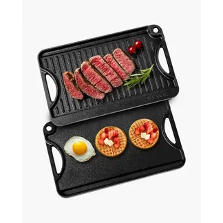 VEVOR wendbarer Grillplatte Bratpfanne Griddle aus Gusseisen (185 x 342 mm), tragbare rechteckige BBQ Pfanne mit Griff, Familienkochgeschirr für Herdplatten drinnen/draußen Grill, schwarz VEVOR wendbarer Grillplatte Bratpfanne Griddle aus Gusseisen (185 x 342 mm), tragbare rechteckige BBQ Pfanne mit Griff, Familienkochgeschirr für Herdplatten drinnen/draußen Grill, schwarz