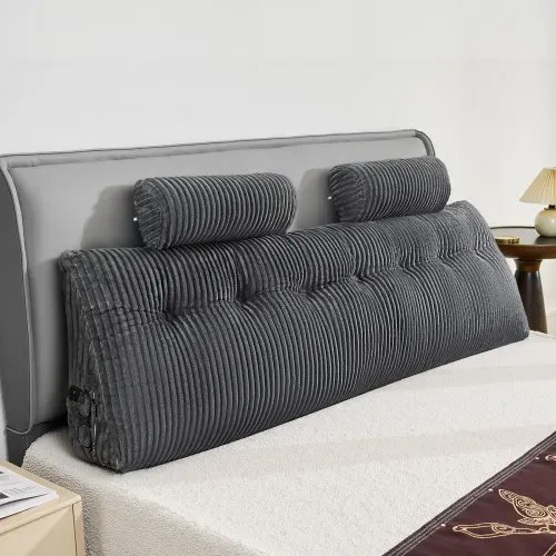 VEVOR Kopfteilkissen Keilkopfteilkissen Keilkissen (King Size) mit 2 Seitentaschen & 2 Kopfstützen, Bettkeilkissen mit waschbarem Flanelltuch, zum Lesen Spielen Arbeiten Grau (1920 x 205 x 530 mm) – Bild 7