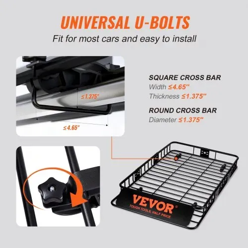VEVOR Dachgepäckträger Korb Auto Dachkorb Universal 1630 x 990 x 152 mm, Dachgepäckträger Wanne 90 kg Tragfähigkeit Relingträger Fracht Gepäckablage Schwarz für Camping, Grillen, Autoreisen – Bild 5
