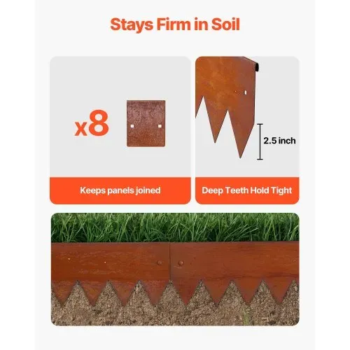 VEVOR Rasenkante, 6er-Pack, 1016x152 mm, Cortenstahl Beeteinfassung mit 8 Verbindungsplatten, Biegsame Beetbegrenzung, Rasenbleche, Mähkante Metall Gartenpalisade für Blumenbeete, Gartenwege – Bild 2