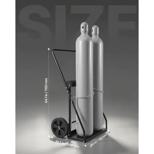 VEVOR Schweißflaschenwagen, Sauerstoff-Acetylen-Tankwagen mit 200 kg statischer Tragkraft, 25,4 cm Vollrädern & Sicherheitsketten zur Tanklagerung, für doppelte Gasflaschen mit 31,8 cm Durchmesser – Bild 2
