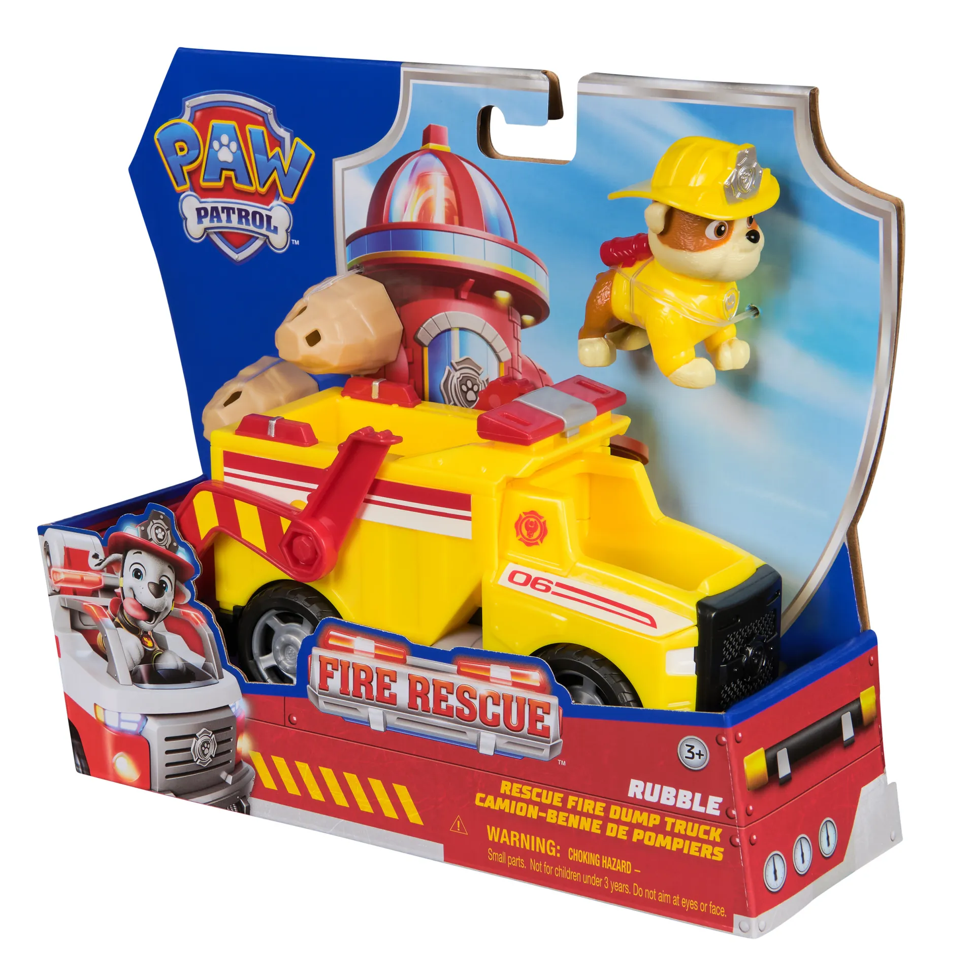 PAW Patrol Fire Rescue - Rubbles Rettungs-Truck mit Schaufel und Geschossen sowie Rubble Hundefigur – Bild 2