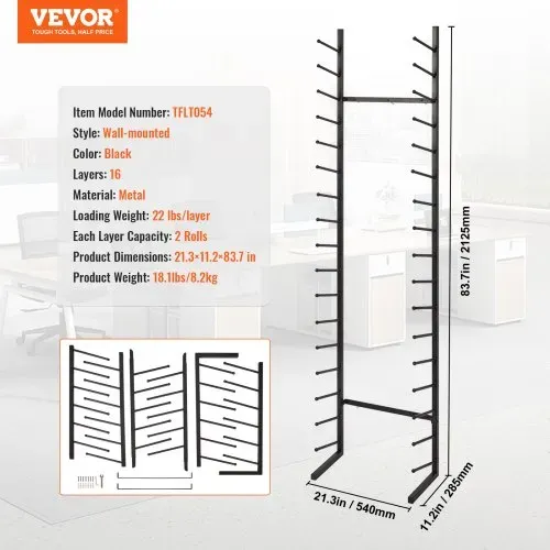 VEVOR Blaupausen-Aufbewahrungsregal, Hängendes Poster-Präsentationsregal mit 16 Ebenen, Vertikaler Blaupausen-Rollenordnerhalter 2 Rollen/Reifen, Rollordner-Aufbewahrungsregal für Blaupausen-Kartenposter – Bild 6