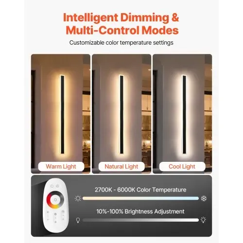 VEVOR Wandleuchten, 2er-Pack, 100 cm lange moderne RGB-Außenwandleuchten, 2700 K-6000 K, IP65 wasserdicht, rostfrei, dimmbar, Wand Licht für Haus, Veranda, Garage, Garten, Terrasse – Bild 5