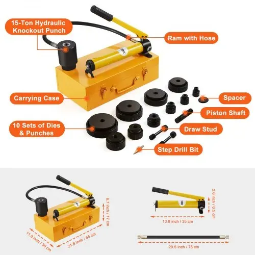 VEVOR 15t Hydraulische Lochstanzer Zylinder Hydraulikpumpe Set 10 Stempel 12,7-50,8 mm – Bild 6