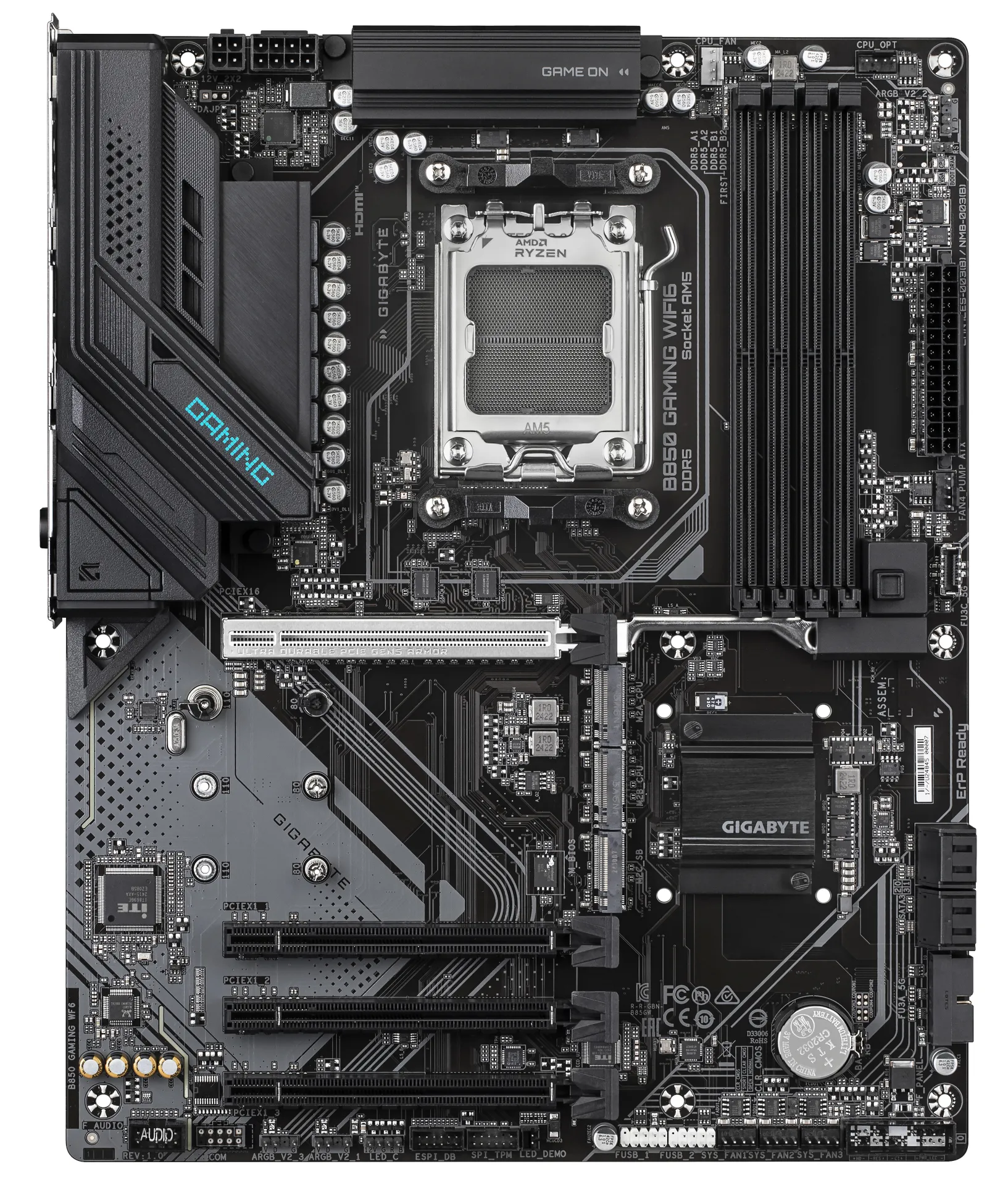 GIGABYTE B850 GAMING WIFI6 Motherboard - AMD Ryzen 9000 Serie CPUs, 6+2+2 Phasen digitales VRM, bis zu 8200MHz DDR5 (OC), 1xPCIe 5.0 + 2xPCIe 4.0 M.2, GbE LAN, WIFI 6, USB 3.2 Gen 2 – Bild 2