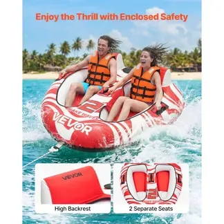 VEVOR Towable Tube für Boote, Wassersport-Schleppreifen für 2 Personen, bis 154 kg Tragfähigkeit, mit Kompletter Nylonabdeckung, Gepolsterten Griffen und Sicherheitsventil, für Seen und Flüsse, Rot VEVOR Towable Tube für Boote, Wassersport-Schleppreifen für 2 Personen, bis 154 kg Tragfähigkeit, mit Kompletter Nylonabdeckung, Gepolsterten Griffen und Sicherheitsventil, für Seen und Flüsse, Rot
