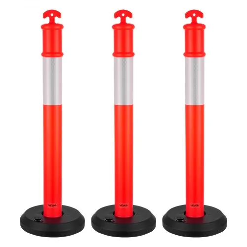 VEVOR Verkehrsleitpfosten Leitpfosten 3 Stk. (114 cm) mit befüllbarem Sockel & Reflektorstreifen, Warnpfosten für Baustellen, Parkplätze, Absperrpfosten zur Steuerung von Menschenmengen, rot VEVOR Verkehrsleitpfosten Leitpfosten 3 Stk. (114 cm) mit befüllbarem Sockel & Reflektorstreifen, Warnpfosten für Baustellen, Parkplätze, Absperrpfosten zur Steuerung von Menschenmengen, rot