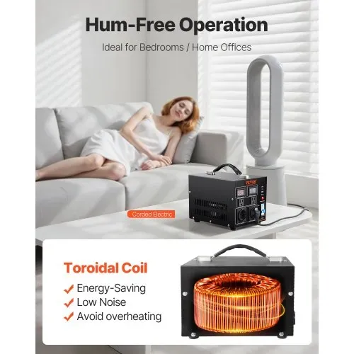 VEVOR 2000W Spannungswandler Transformator AC 110V⇋220V Transformer Wandler 2x US NEMA 5-15R 3-polige/2x standardmäßige europäische Shucko-Ausgangssteckdosen, 1x 5V-USB-Anschluss, 1x Typ-C-Buchse – Bild 5