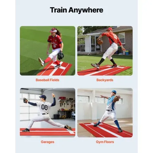 VEVOR Baseball-Schlagmatte Trainingsmatte (305 x 92 cm) Trainingspad Schlagkäfigmatte, Baseballmatte mit lichtechter Rasen & rutschfester Schaumstoffrückseite, tragbare Softballmatte Pitching Rot – Bild 5