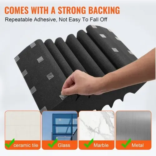 VEVOR Akustikschaumstoff Akustikpaneele 4er-Set, 42x16x30cm, selbstklebende schalldichte Wandplatten, Akustikplatte, Akustikschaumstoff-Matten für Studiowände & -decken, schwarz – Bild 3