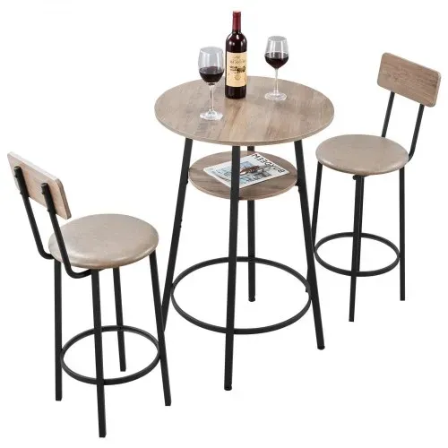 VEVOR Bartisch-Set (3-tlg.) mit 2 Barstühlen & abgerundeten Kanten, runder Kneipentisch Stehtisch (600 x 915 mm), Bistrotisch Esstisch Hellgrau, Schwarz, geeignet für Büro Minibar Frühstücksecke – Bild 9