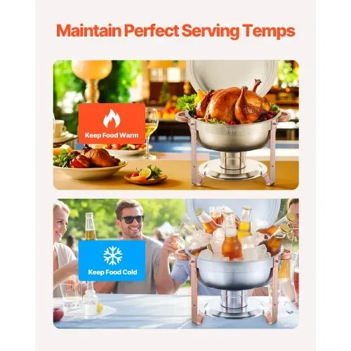 VEVOR Chafing Dish Buffet Speisenwärmer mit 4 Behältern in voller Größe (4,7 L pro), runder Catering-Wärmespender mit Deckel & Wasserpfanne & klappbarer Ständer, für Hochzeiten Partys Roségold – Bild 2