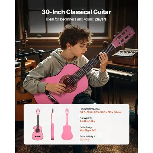 VEVOR Konzertgitarre, 780 mm Holz-Klassikgitarren-Starter-Set für Anfänger, mit Nylonsaiten, Gigbag, Gurt, Stimmgerät, zusätzlichen Saiten, Plektren, Kapodaster, Linde, für Einsteiger, Studenten, Pink – Bild 5