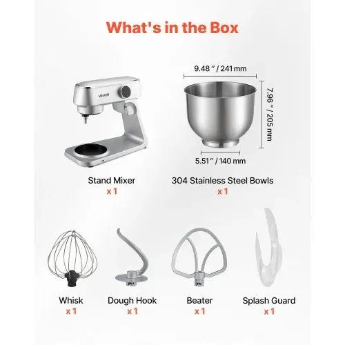 VEVOR Knetmaschine Küchenmaschine zum Backen, 1800 W Teigmaschine mit Edelstahlschüsseln (7,4 L) & Knethaken & Rührbesen & Schneebesen, 10-Gang einstellbare kippbare Rührmaschine Standmixer – Bild 2