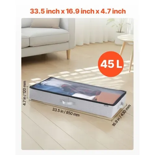 VEVOR Unterbettkommode Unterbettaufbewahrungstasche 2 Stk. (85x43x12cm) Unterbettbehälter mit Deckel, Aufbewahrungsbox für Kleidung Schuhe Schlafzimmer Kleideraufbewahrungstasche 45 L – Bild 2