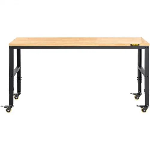 VEVOR Werkbank, höhenverstellbar, 154,9 x 50,8 cm, Garagentisch mit 79,5 cm – 104,9 cm Höhe und 725,7 kg Kapazität, Steckdosen und Hartholzplatte und Metallrahmen und Lenkrollen, für Werkstatt Büro Zu – Bild 8
